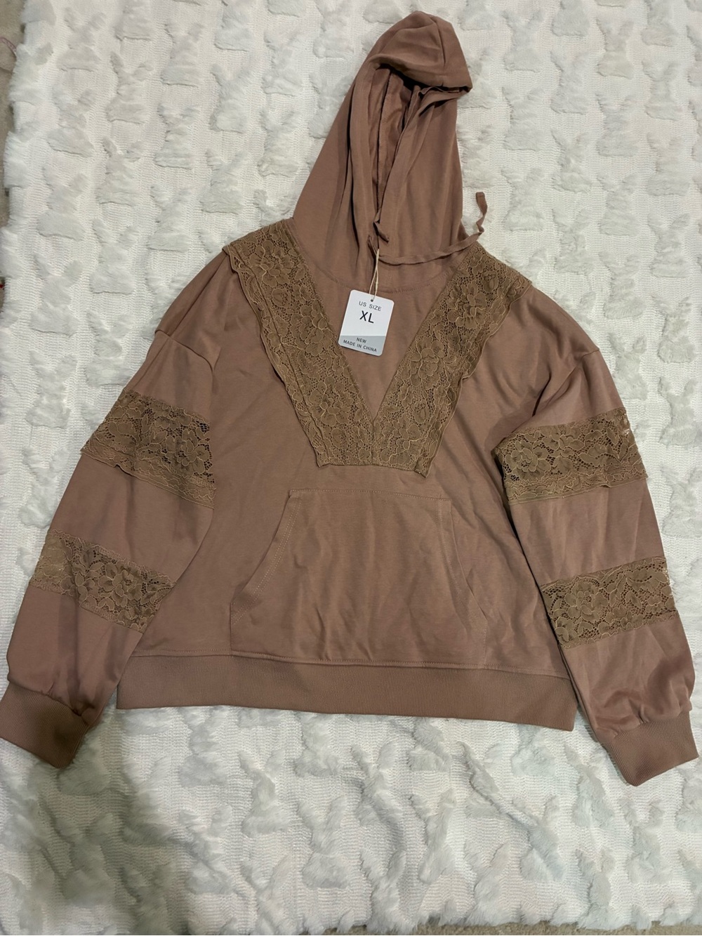 Women's Hooded Lace-Trim Sweater - Taupe